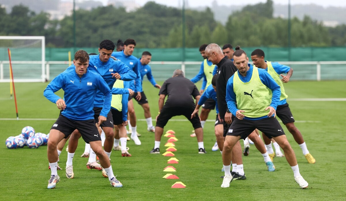 Israel football team during practice in pairs ahead of Olympic kick-off (By special arrangement)
