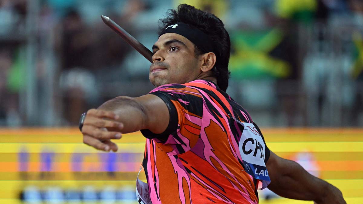 Neeraj Chopra competes in the men's javelin throw event at the Diamond League meet in Lausanne | AFP