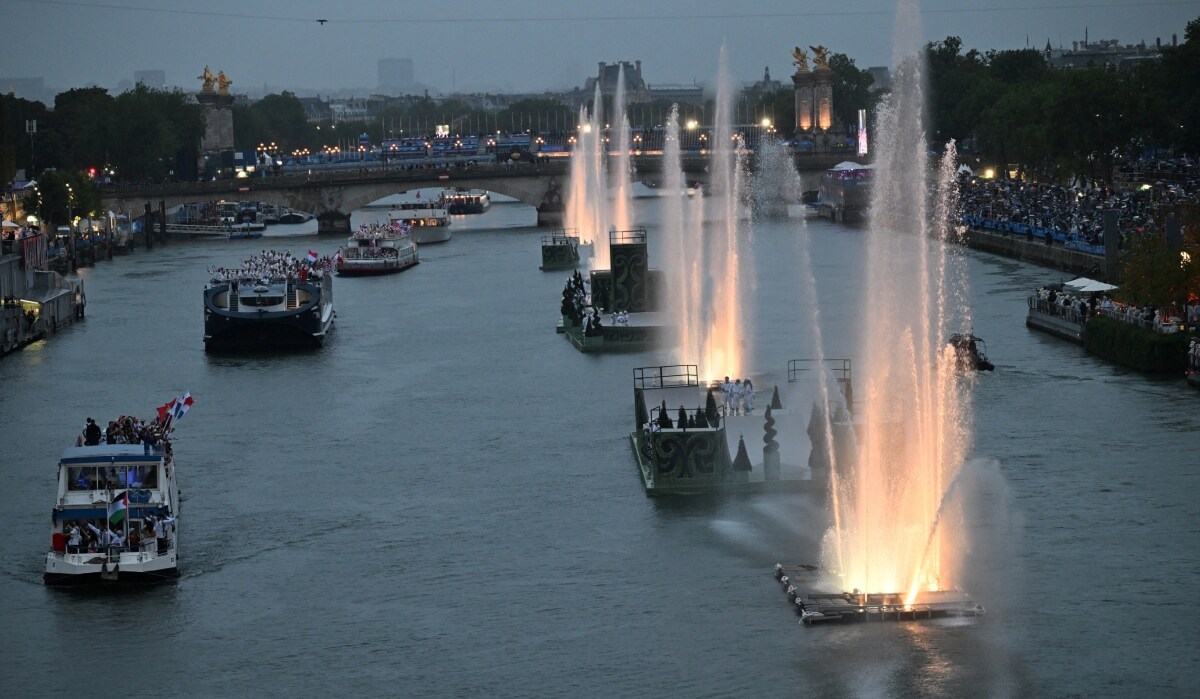 Fountains decorate River Seine during the opening ceremony  of Paris Olympics 2024 | Reuters