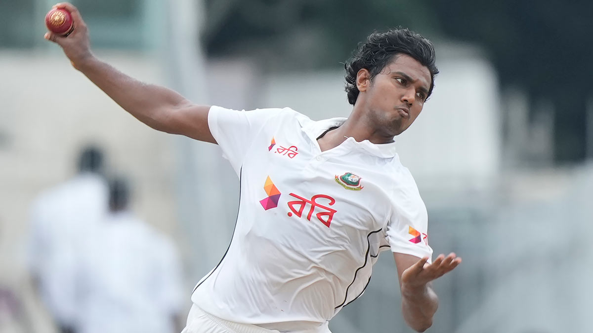 Bangladesh's Hasan Mahmud in action on the first day of the first Test against between India, in Chennai | AP