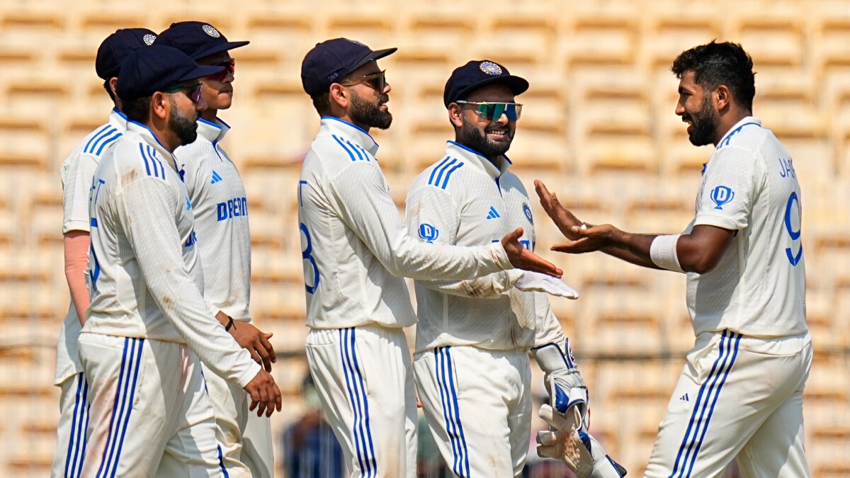 India's Jasprit Bumrah celebrates with teammates after taking the wicket of Bangladesh's Hasan Mahmud | PTI