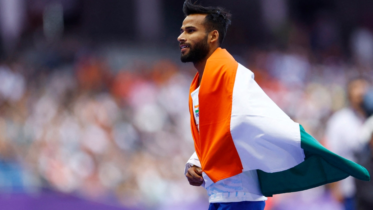 Praveen Kumar of India celebrates after winning high jump gold at Paris Paralympics 2024 | Reuters