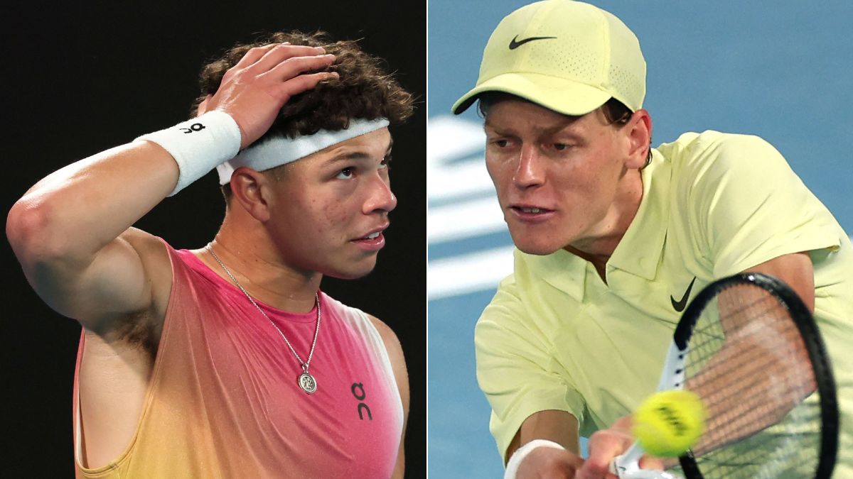 Ben Shelton and Jannik Sinner during their semifinal match at the Australian Open | AFP