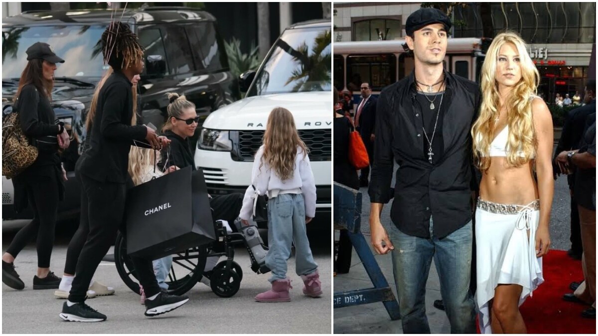  Enrique Iglesias's partner (R) and former tennis star Anna Kournikova was photographed in Miami in a wheelchair (L) | X