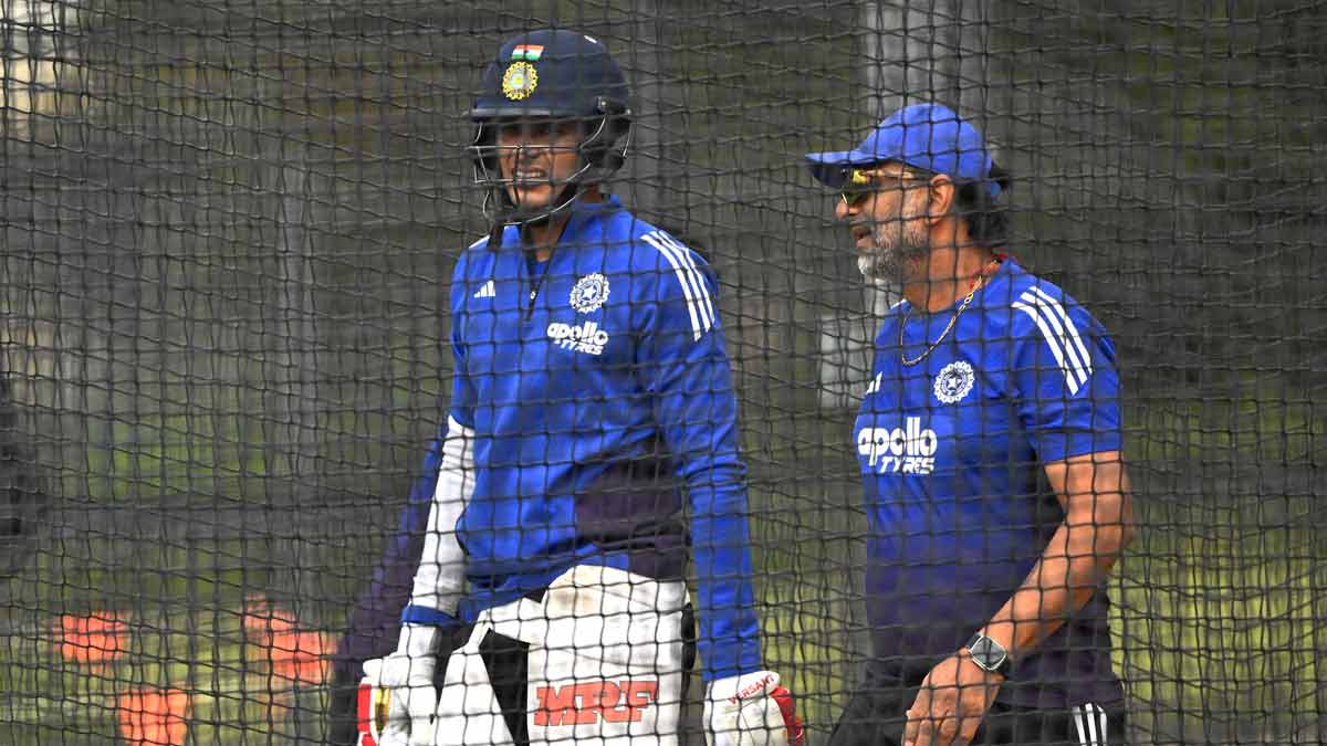 India's captain Shubman Gill prepares to bat during a practice session ahead of the first ODI cricket match against Australia in Perth | AFP