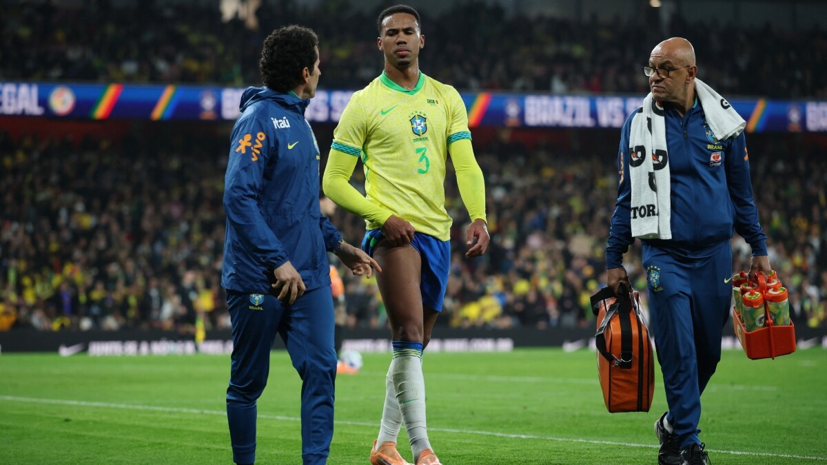 Brazil's Gabriel Magalhaes reacts after being substituted due to an injury | Reuters