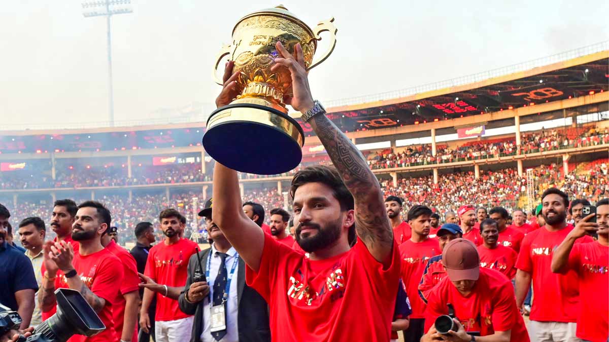 (File) IPL 2025 winning Royal Challengers Bengaluru team's captain Rajat Patidar during a felicitation ceremony at the Chinnaswamy Stadium, in Bengaluru | PTI