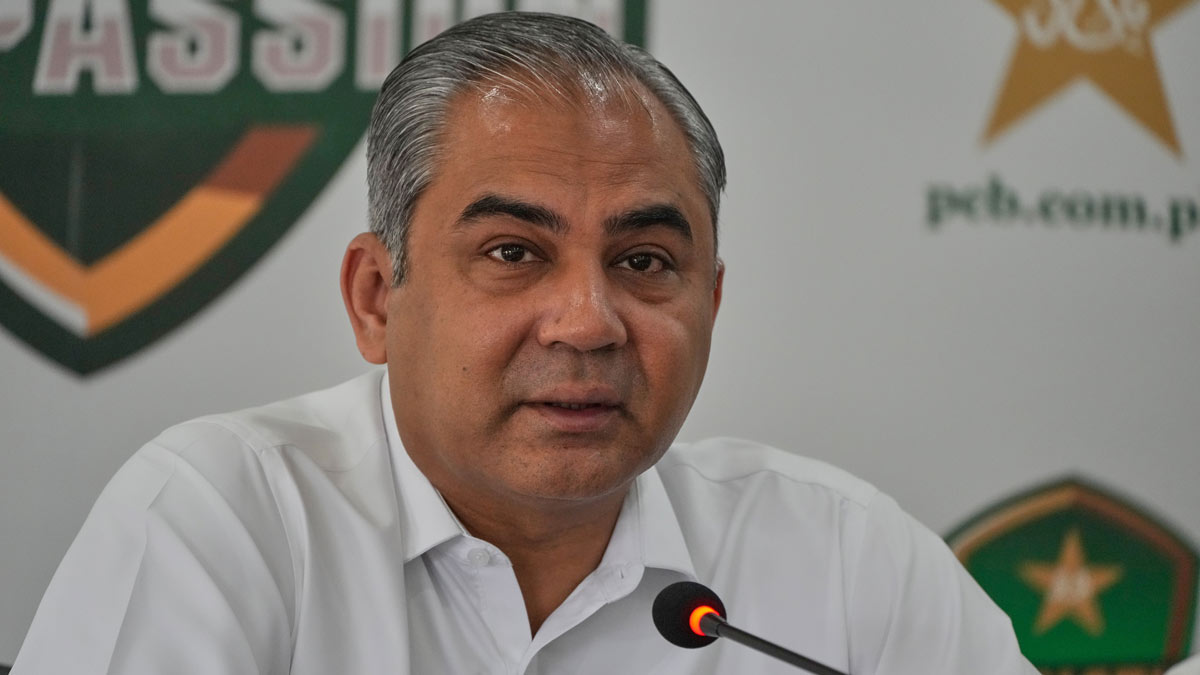 Pakistan's Interior Minister and chairman of Pakistan Cricket Board Mohsin Naqvi speaks during a press conference regarding upcoming Pakistan Super League, in Lahore | AP