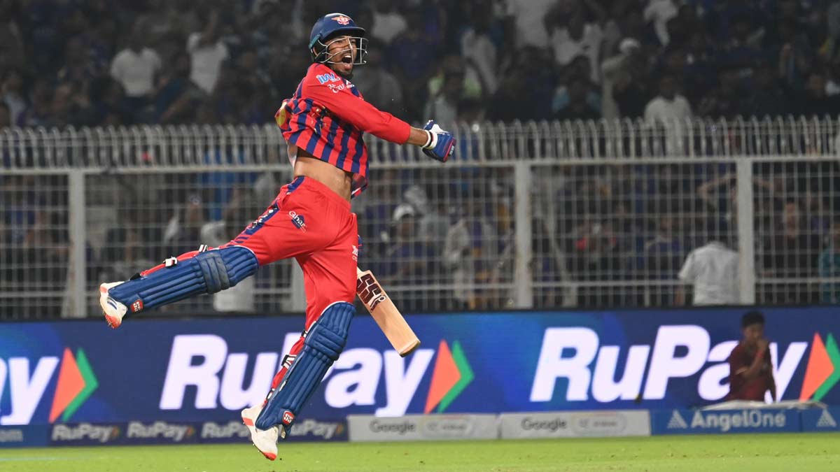 Lucknow Super Giants' Mukul Choudhary celebrates the win over Kolkata Knight Riders in the Indian Premier League match in Kolkata | Salil Bera