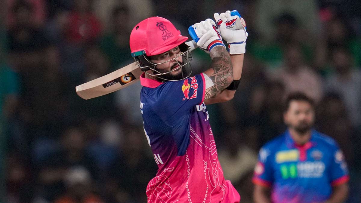 Rajasthan Royals' captain Riyan Parag plays a shot during an IPL 2026 match against Delhi Capitals, in New Delhi | PTI