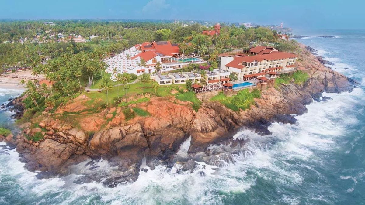 An aerial view of The Leela Kovalam, A Raviz Hotel, in Thiruvananthapuram | The Leela Palaces, Hotels and Resorts