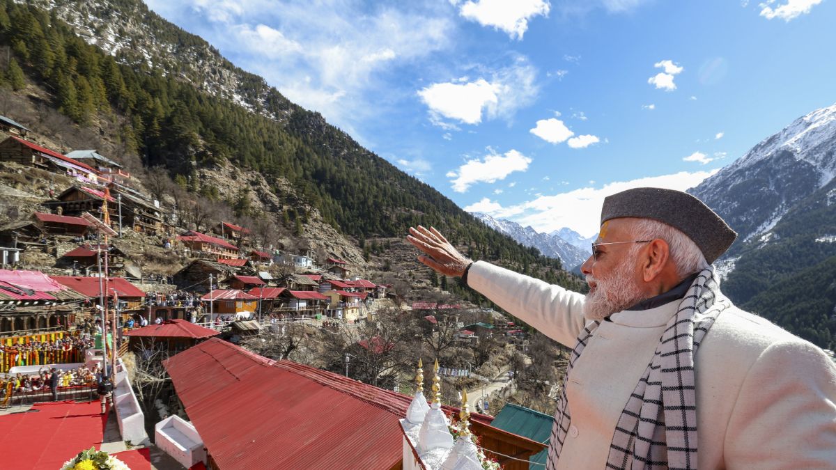 Prime Minister Narendra Modi waves as he visits the Uttarkashi district of Uttarakhand | PTI