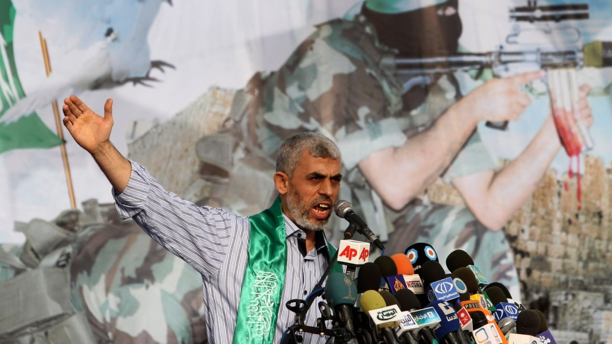  Yahya Sinwar talks during a rally in Khan Younis, southern Gaza Strip | AP