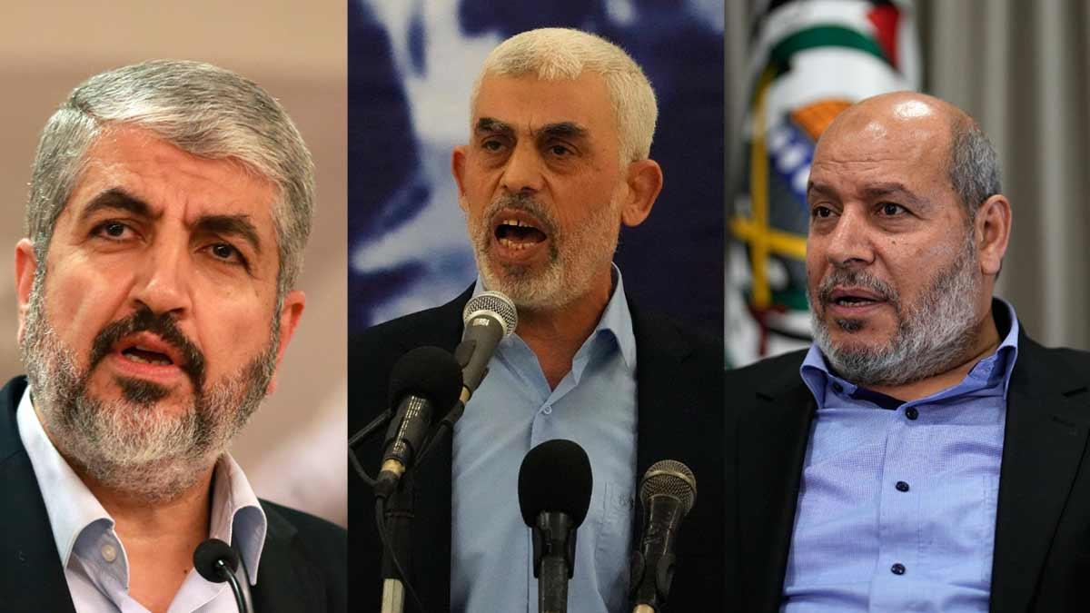 (From left) Khaled Mashaal; Yahya Sinwar; Khalil al-Hayya