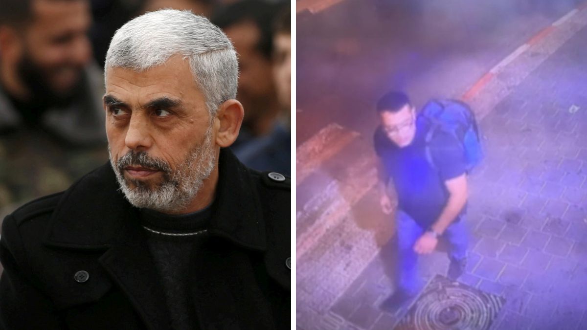 Hamas chief Yahya Sinwar. (Right) The image released by Israeli officials said to be that of the suicide bomber who blew up in Tel Aviv in August | X 