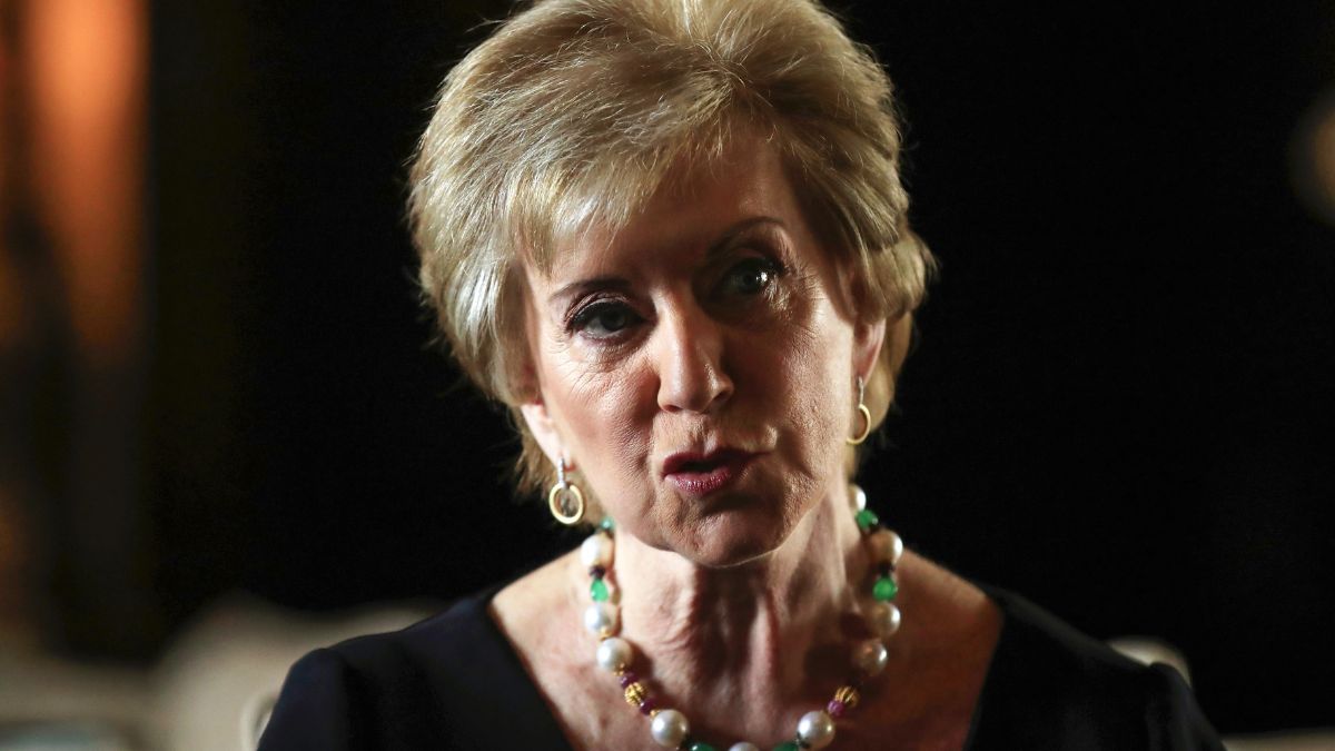 (File) Linda McMahon at a news conference in 2019 | AP
