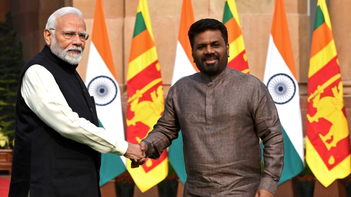 Sri Lanka's President Anura Kumara Dissanayake and India's Prime Minister Narendra Modi shake hands during a photo opportunity ahead of their meeting at Hyderabad House in New Delhi | Reuters