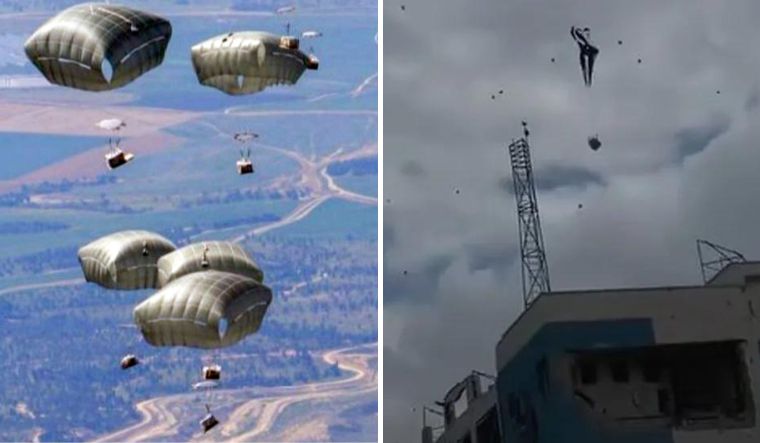 A video showed a parachute (as seen in the screenshot on the right side) failing to open and landing in an uncontrolled manner | AFP, Instagram/Ismail_gh2