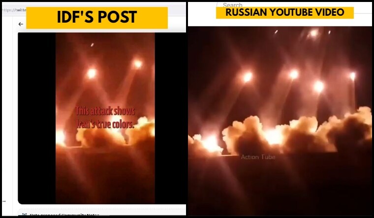 A comparison of the video shared by IDF (L) and Russian YouTube video | Screengrab