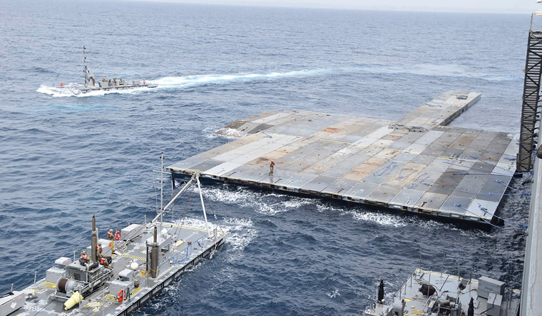 US military building floating pier Gaza aid