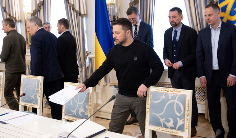 (File) Ukraine's President Volodymyr Zelensky arrives to attend a meeting with US Secretary of State Antony Blinken in Kyiv | Reuters