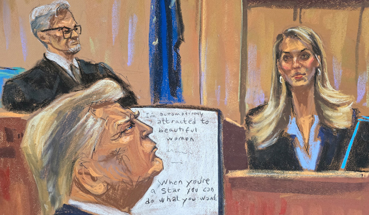 Hope Hicks, a former top aide to former U.S. President Donald Trump, testifies during Trump's criminal trial in Manhattan state court in New York City, US in this courtroom sketch| Reuters | Jane Rosenberg 