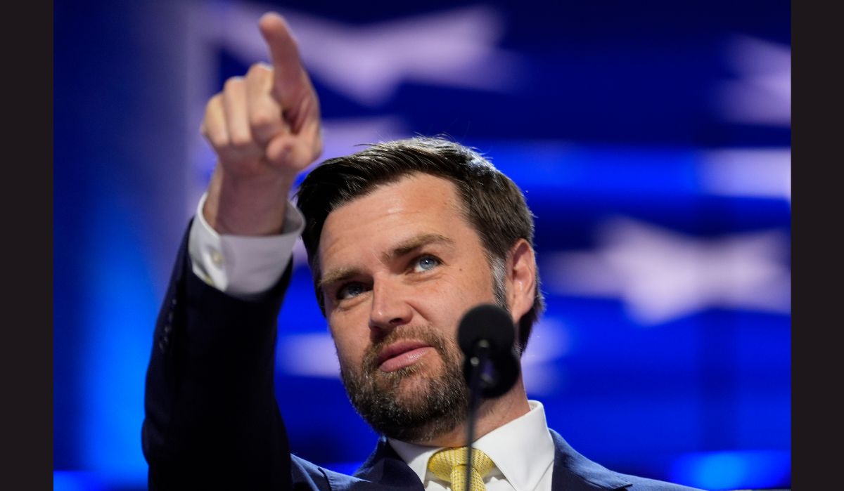 Republican vice presidential candidate and Ohio Senator JD Vance does a walkthrough on stage during the second day of 2024 Republican National Convention at the Fiserv Forum in Milwaukee on July 16, 2024 | AP/PTI