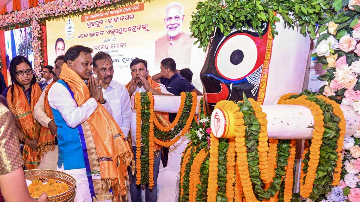 Odisha Chief Minister Mohan Charan Majhi during the flagging of ceremony of the state's new Vande Bharat Express trains, on Sunday | PTI