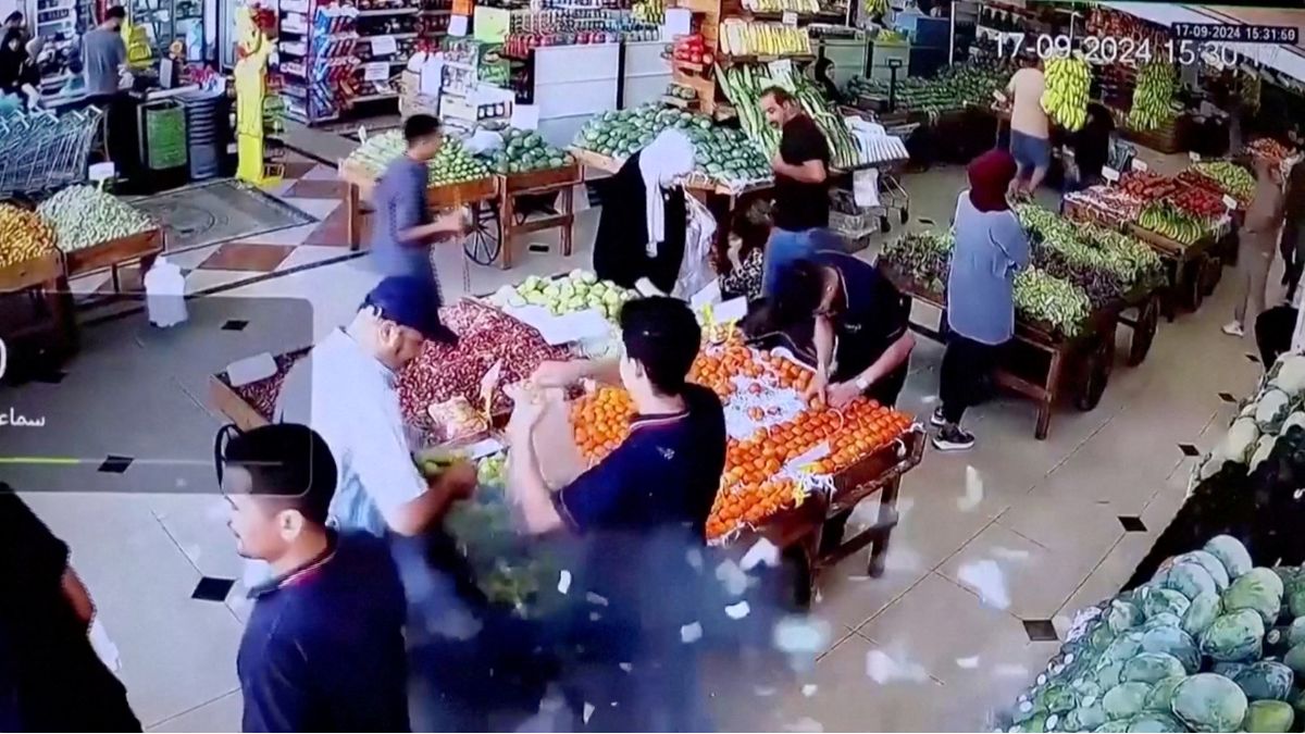 A man's bag explodes in a supermarket in Beirut, Lebanon September 17, 2024 | Screengrab/X