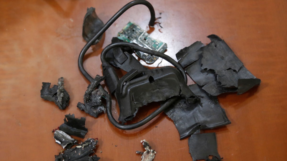 Remains of exploded pagers on display at an undisclosed location in Beirut | AFP