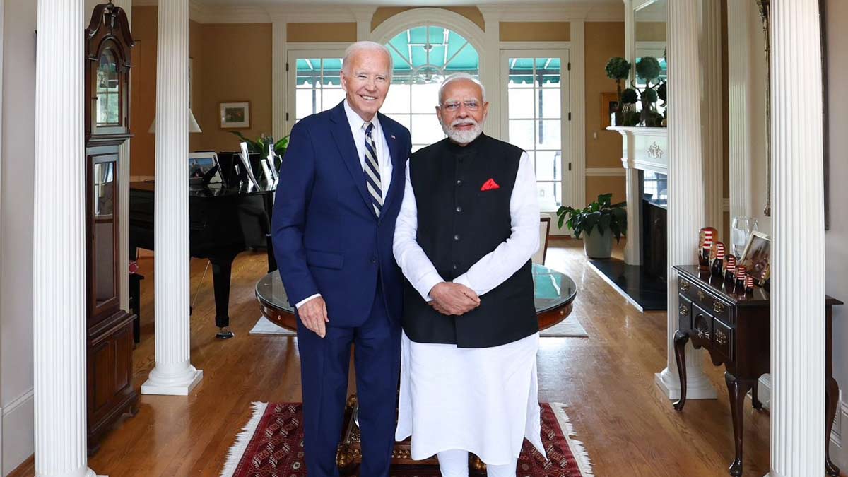 Prime Minister Narendra Modi with US President Joe Biden at the latter's residence, in Wilmington | X