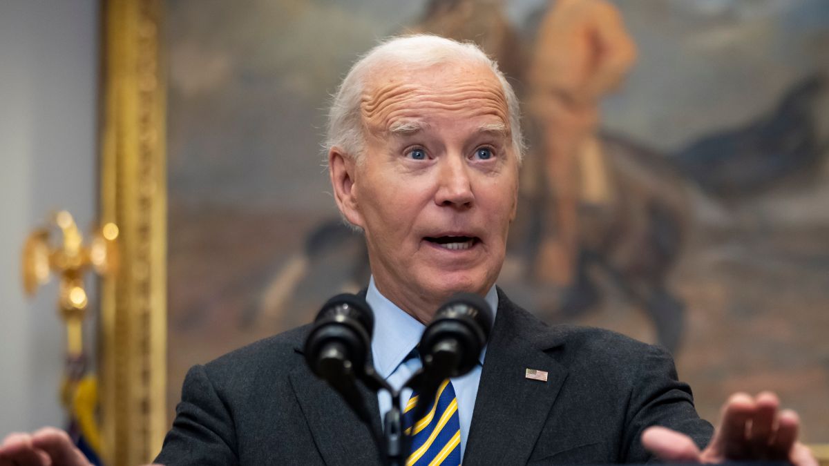 US president Joe Biden speaks in the Roosevelt room at the White House | AP