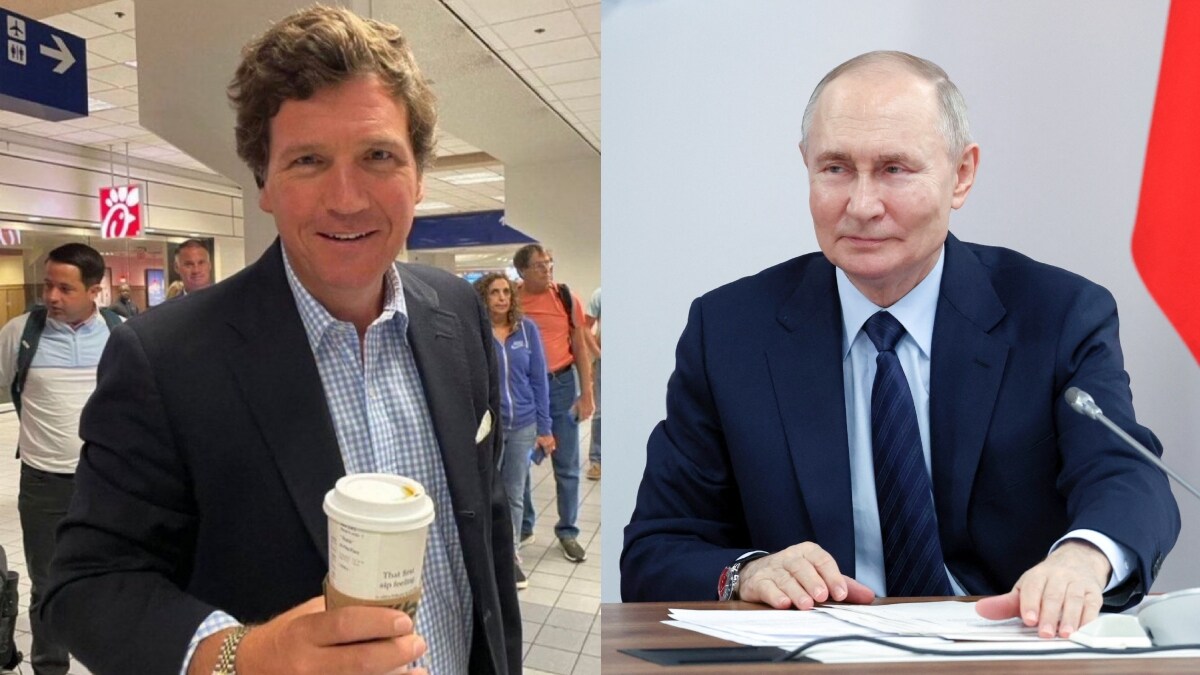 Tucker Carlson. (Right) Vladimir Putin