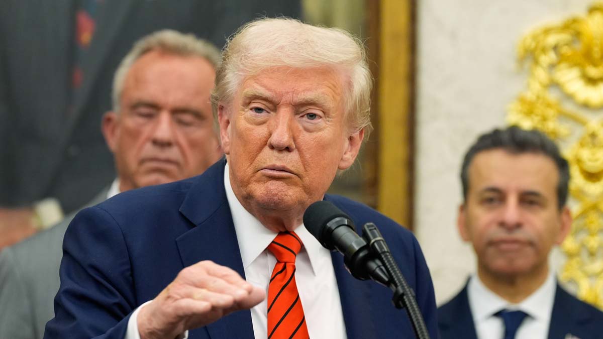 President Donald Trump speaks in the Oval Office of the White House | AP