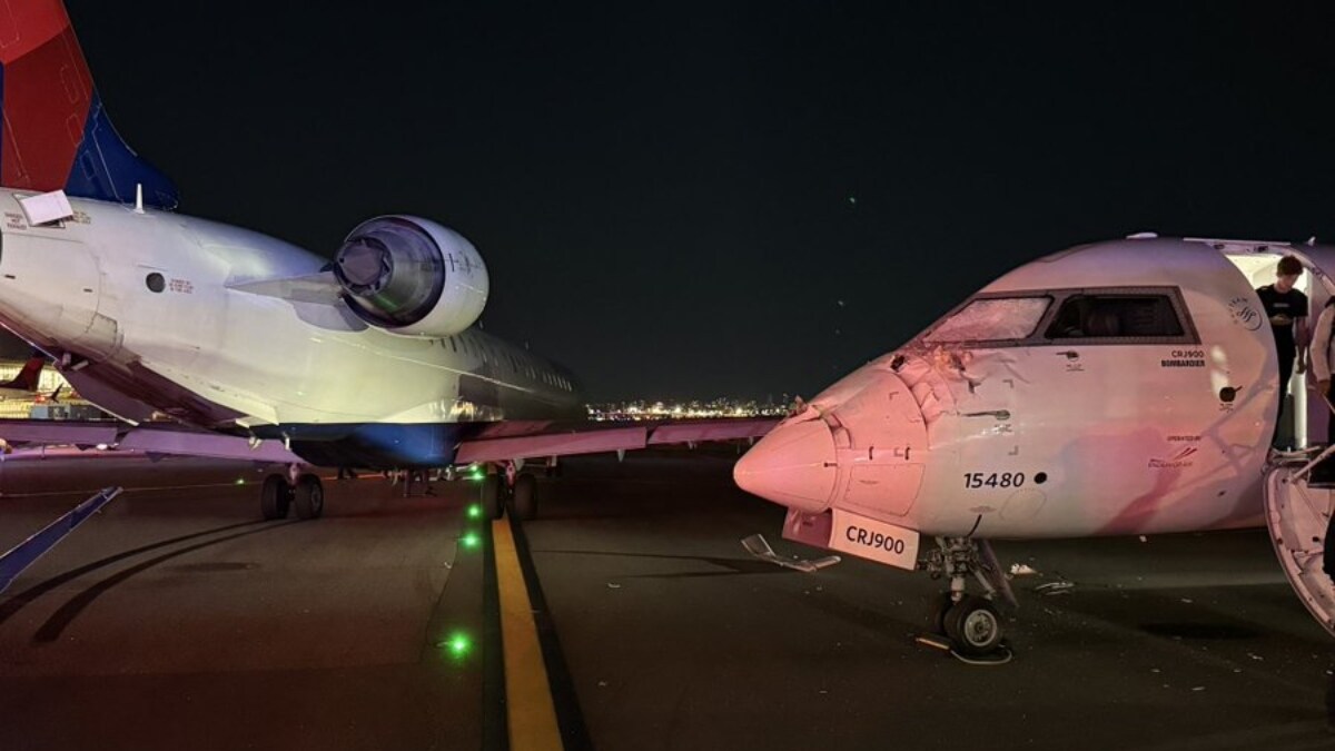At least one was injured after two Delta regional jets collided at low speeds while taxiing on Wednesday evening at LaGuardia | X