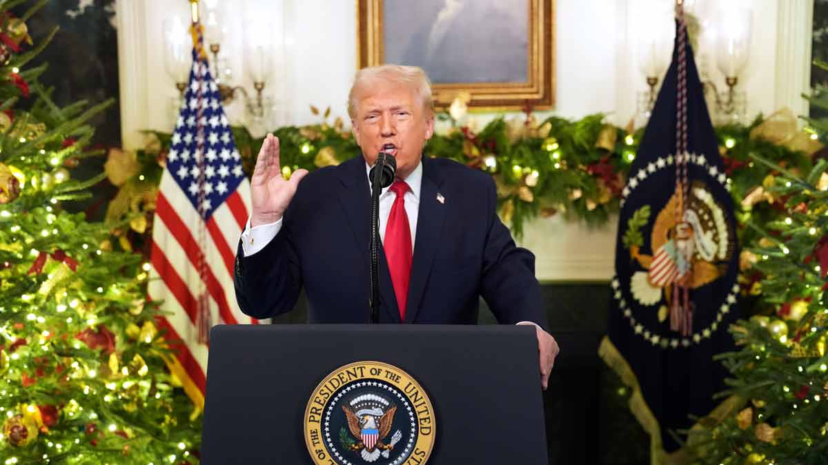 President Donald Trump speaks during an address to the nation from the Diplomatic Reception Room at the White House | AP