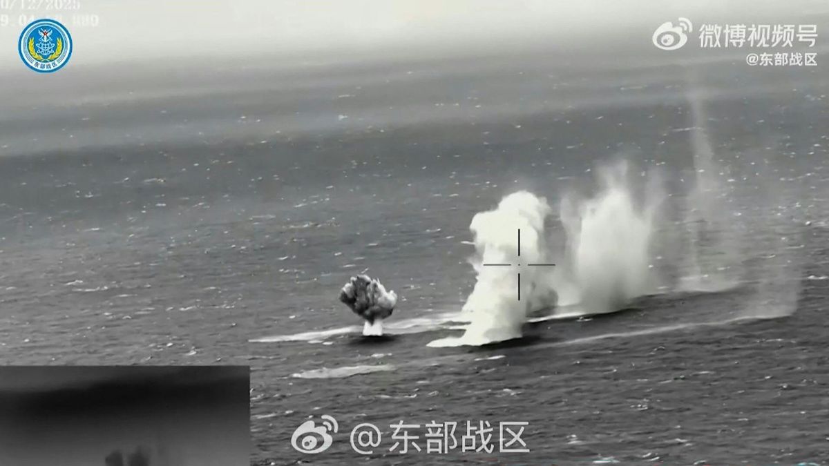 Chinese military rockets being fired into water in an undisclosed location near Taiwan as part of its large-scale military drill | AFP 