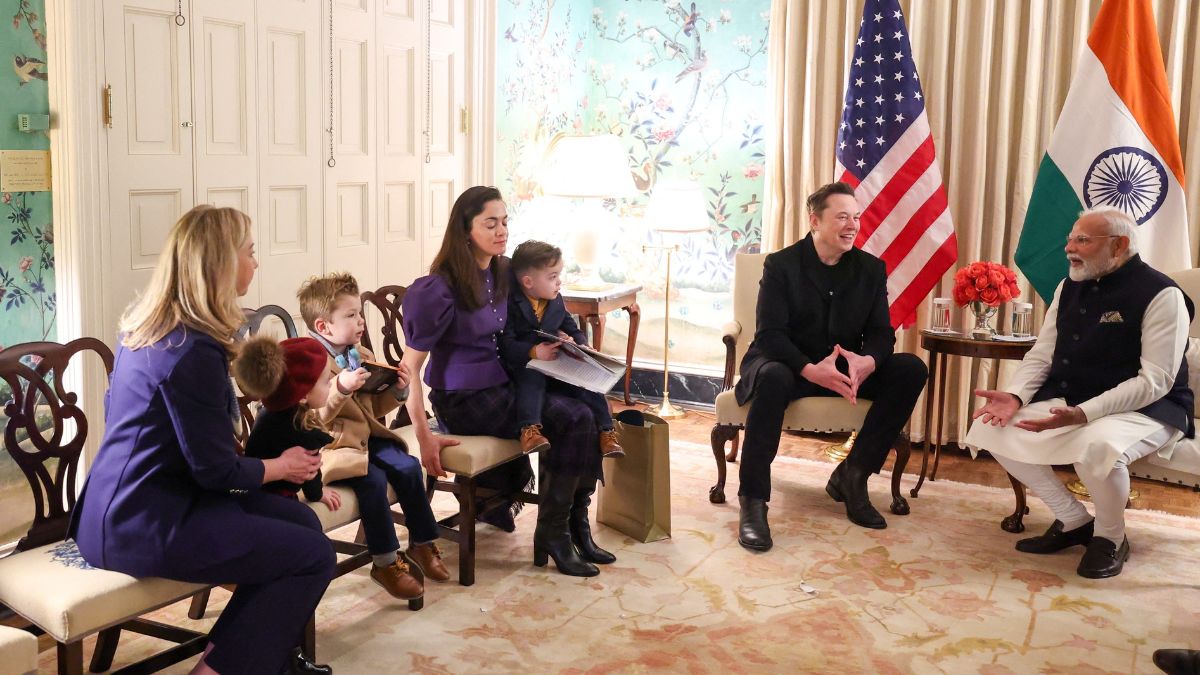 Prime Minister Narendra Modi during a meeting with Elon Musk along with his children at the Blair House, in Washington, DC | PTI