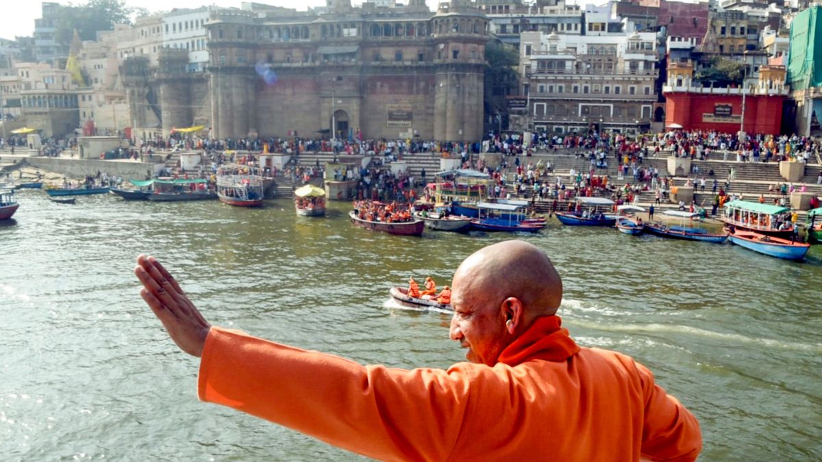 Uttar Pradesh Chief Minister Yogi Adityanath at the Kashi Vishwanath Temple in Varanasi | PTI