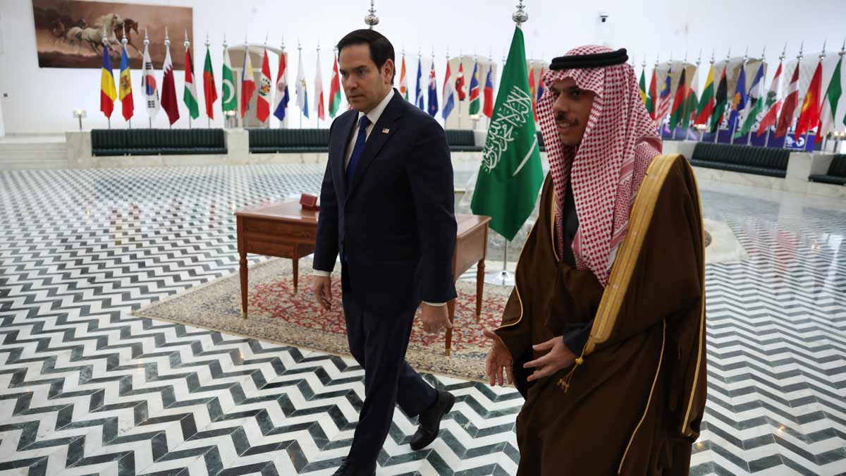 US Secretary of State Marco Rubio, left, meets with Saudi Foreign Minister Prince Faisal bin Farhan Al Saud in Riyadh, Saudi Arabia | AP