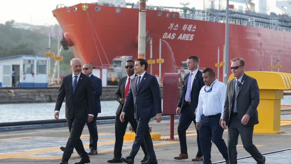 U.S. Secretary of State Marco Rubio and Panama Canal Authority Administrator Ricuarte Vsquez, left, tour the Miraflores Locks at the Panama Canal in Panama City | AFP 