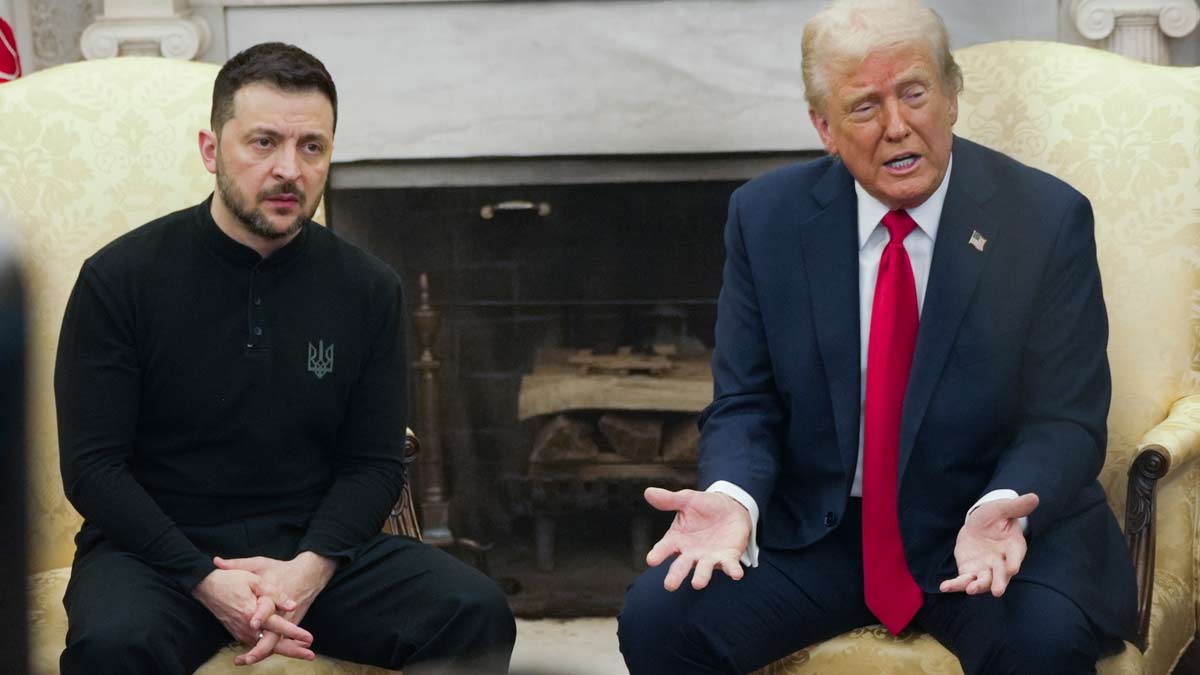 President Donald Trump, right, during the meeting with Ukrainian President Volodymyr Zelenskyy in the Oval Office at the White House | AP