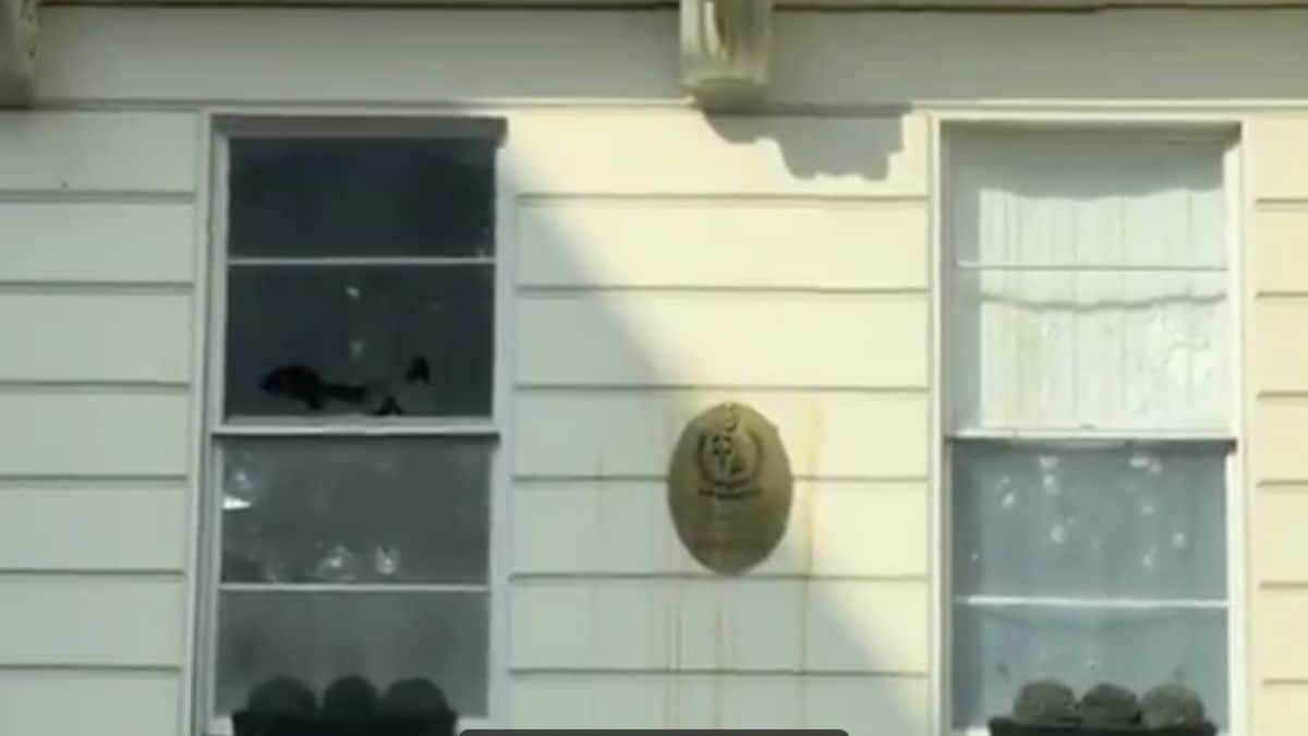 Pictures of the broken window pane of the Pakistan High Commission in London | X 