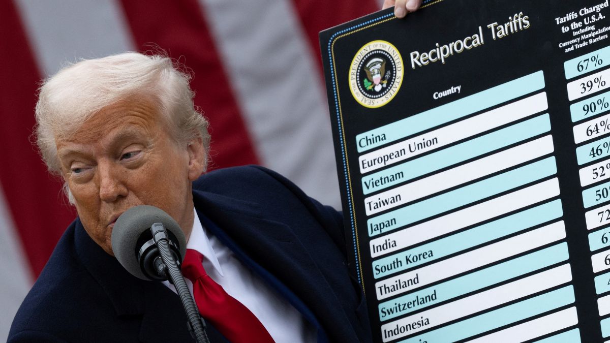 Donald Trump delivers remarks on tariffs in the Rose Garden at the White House
