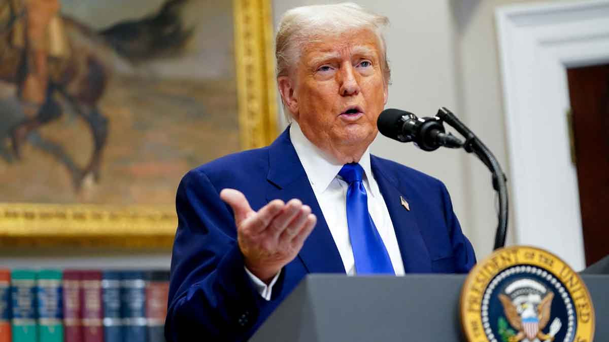U.S. President Donald Trump speaks during a press conference in the Roosevelt Room at the White House in Washington | Reuters