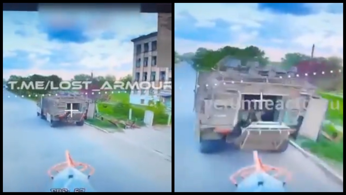 Russia-Ukraine war videos: The viral video shows an FPV attack drone flying over buildings in Donetsk to make its way through a still-opening door of an armoured vehicle to take out Ukrainian soldiers waiting to step out