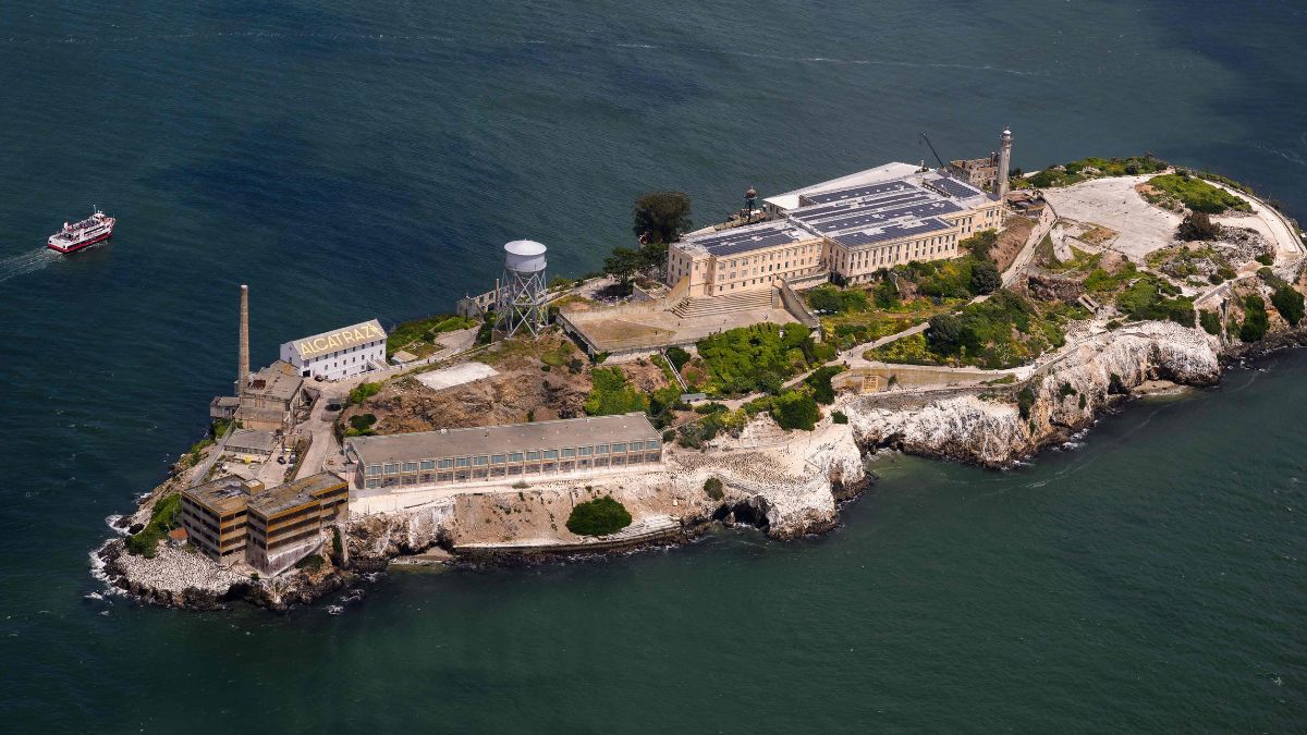 An aerial view shows Alcatraz island in San Francisco, California on May 16, 2024 | AFP