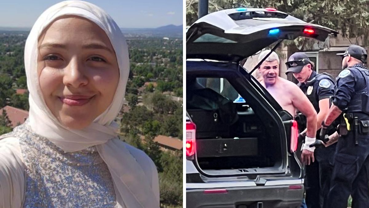 Mohamed Sabry Soliman's daughter Habiba (Right) Soliman being taken to custody after the attack on pro-Israel rally in Colorado | X