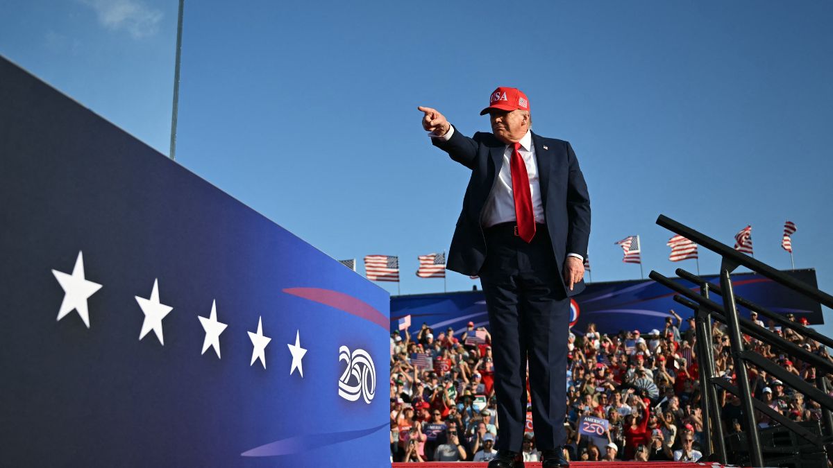 US President Donald Trump gestures as he steps on stage to deliver remarks at the Salute to America Celebration at the Iowa State Fairgrounds in Des Moines on July 3, 2025 | AFP