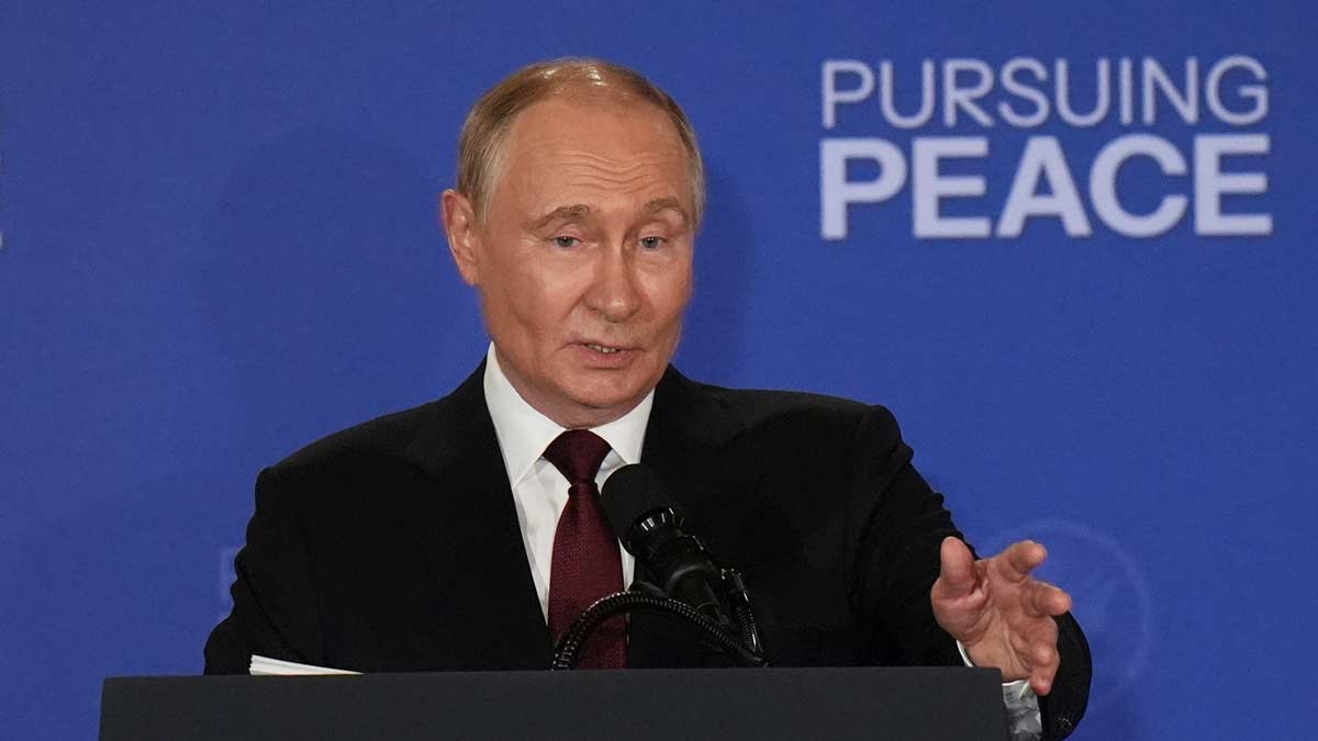 Russia's President Vladimir Putin speaks during a joint press conference with President Donald Trump at Joint Base Elmendorf-Richardson, Alaska | PTI